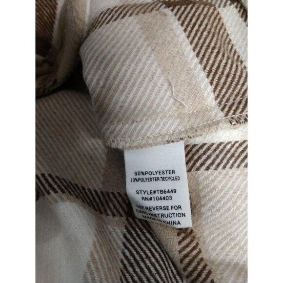 Plaid Button-Up Mini Skirt With Scalloped Hem  E & M  S  Beige & Brown Wool-Blen - Picture 7 of 8